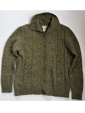 L.L.Bean Wool Blend Knit Cardigan Green Button Front Size XL